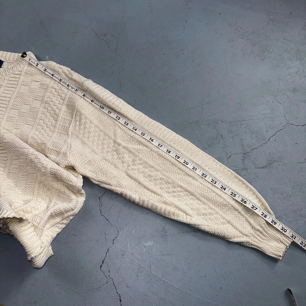 Towncraft VTG 80s 100% Cotton Made In USA Ivory Square Knit Sweater Sz L - Picture 7 of 9